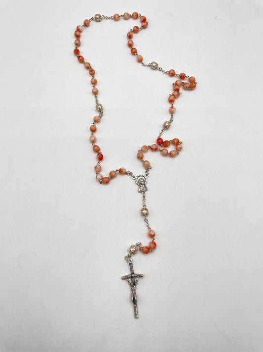 Rosario vintage de cuentas color rosa marmol