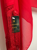 Echarpe liso de color rojo con fleco