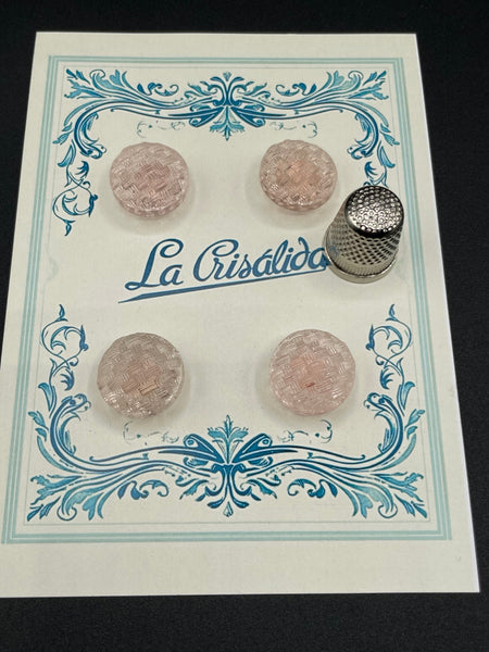 Cartón con 4 botones de vidrio antiguos, años 40, color rosa claro