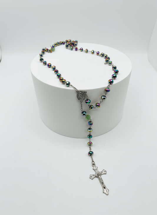 Rosario vintage de cuentas mullticolor irisadas