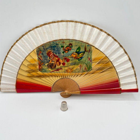 Abanico de madera color rojo con imagen impresa