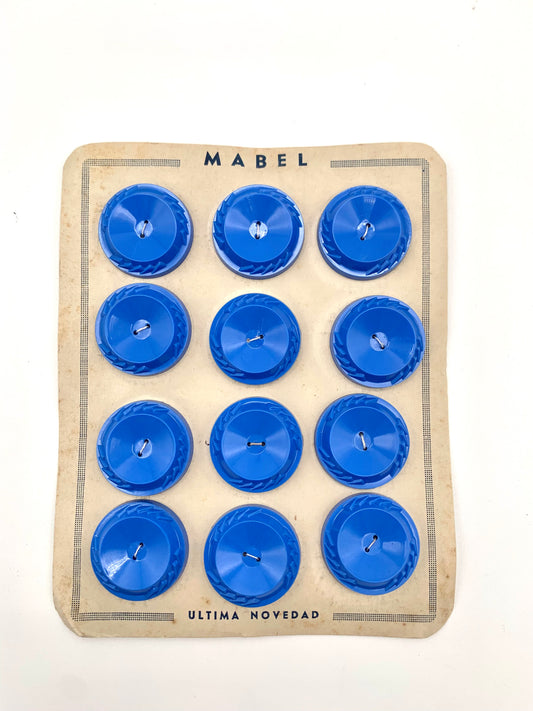 Cartón 12 botones vintage años 40 color azul celeste MABEL