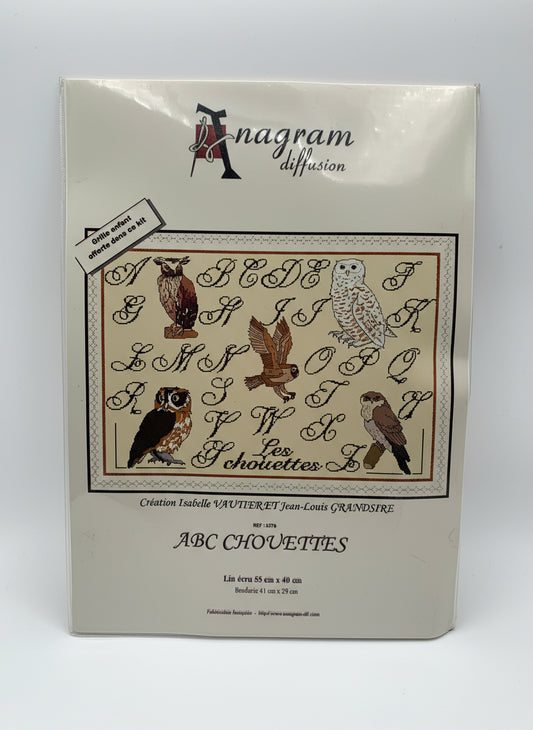Kit de Punto de cruz Anagram Diffusion - 55x40cm - "ABC Chouettes" - hilos incluidos