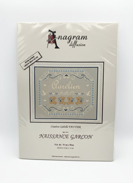 Kit de Punto de cruz Anagram Diffusion - 55x50cm - "Naissance garcon" - hilos incluidos