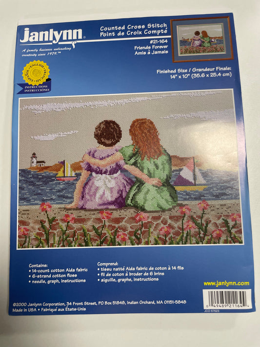 Kit de punto de cruz Janlynn - 35,6x25,4 cm - "Amigas para siempre"- hilos incluidos