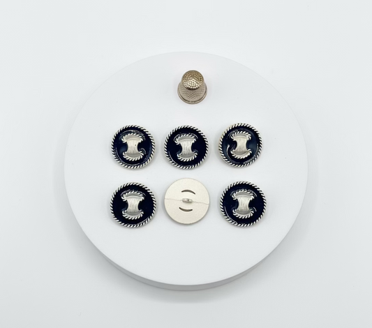 Pack 6 botones vintage de metal color azul marino y blanco