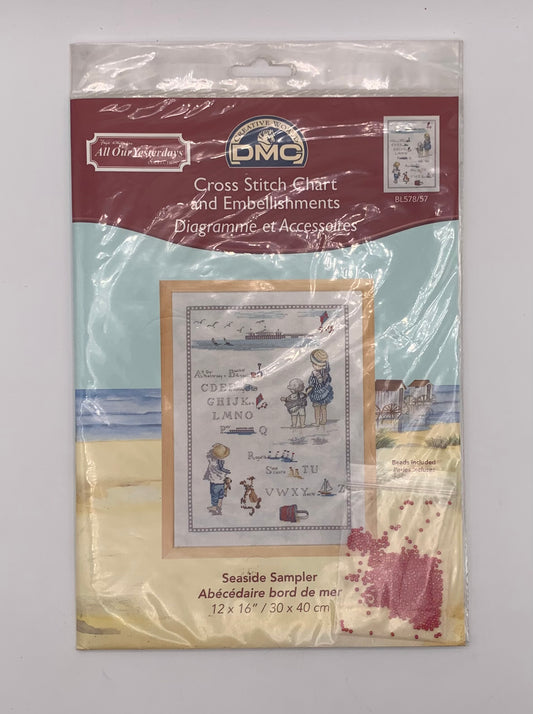 Plantilla "Seaside sampler, abécédaire bord de mer" Punto de cruz DMC (Idioma inglés)
