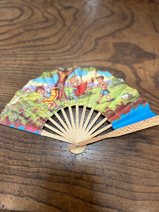 Abanico infantil azul, original de La Crisálida