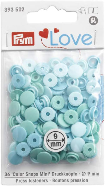Botones de presión azul/menta 9mm PRYM Love