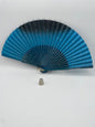 Abanico de madera años 80, pintado a mano color azul