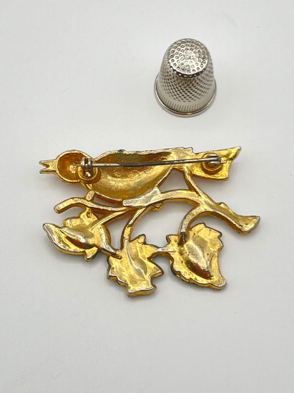 Broche vintage de metal con forma de pájaro
