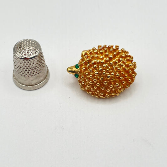 Broche vintage de metal y strass con forma de erizo