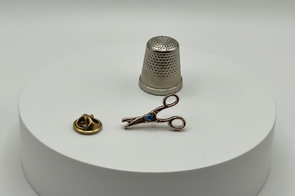 Broche de solapa/pin con forma de tijeras de costura y strass