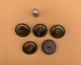 Pack 5 botones vintage de metal color dorado, gris y verde