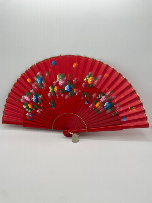 Abanico de madera pintado a mano color rojo