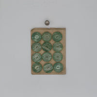 Cartón 12 botones vintage grandes, años 50 color verde