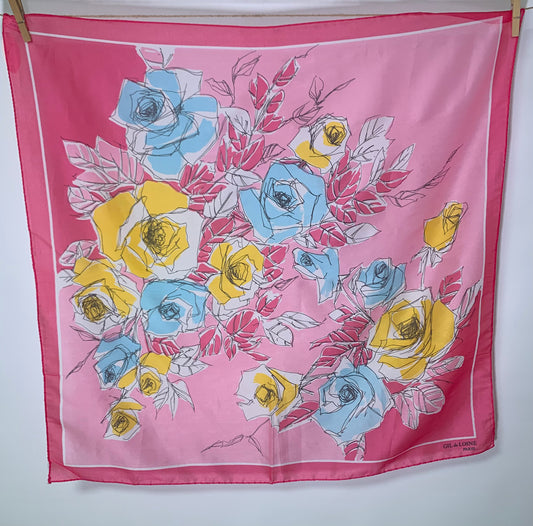 Pañuelo vintage italiano años 70 color rosa, amarillo y azul SAINT MICHELE