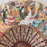 Abanico pasta color carey con filigranas en oro típico escenas Andalucía