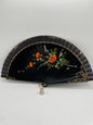 Abanico madera pintado a mano color negro con flor naranja