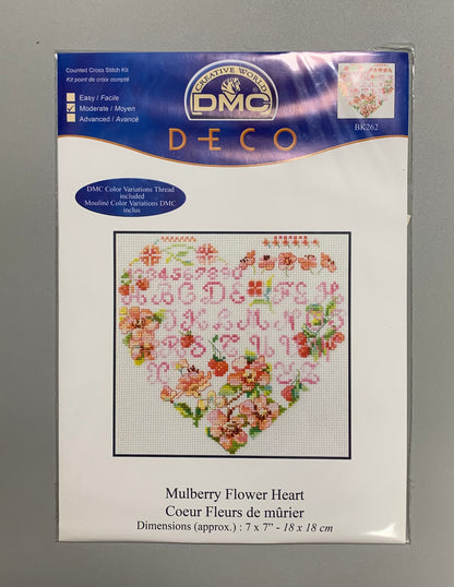 Kit de punto de cruz DMC - 18x18cm - "Mulberry flower heart"