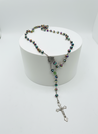 Rosario vintage de cuentas mullticolor irisadas