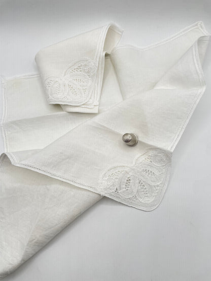 Pack de 2 servilletas de Lino antiguo con bordado de encaje Battenberg
