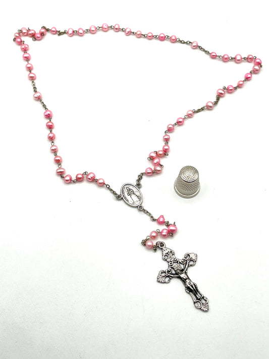 Rosario vintage de cuentas color rosa