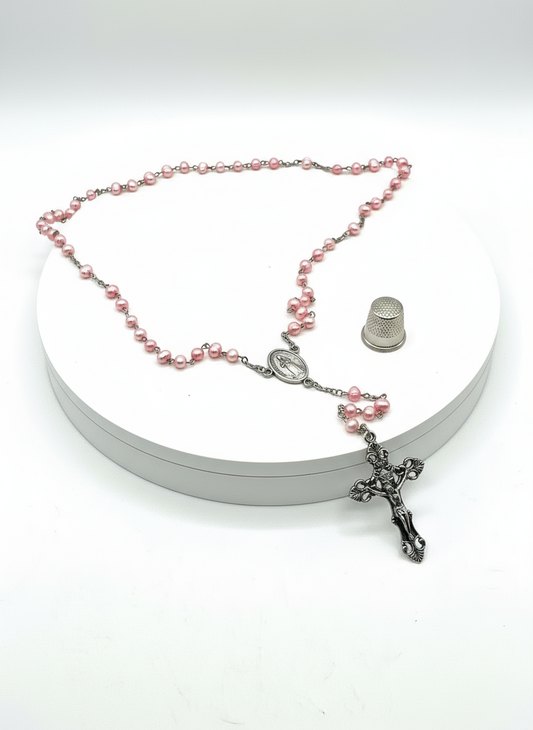 Rosario vintage de cuentas color rosa