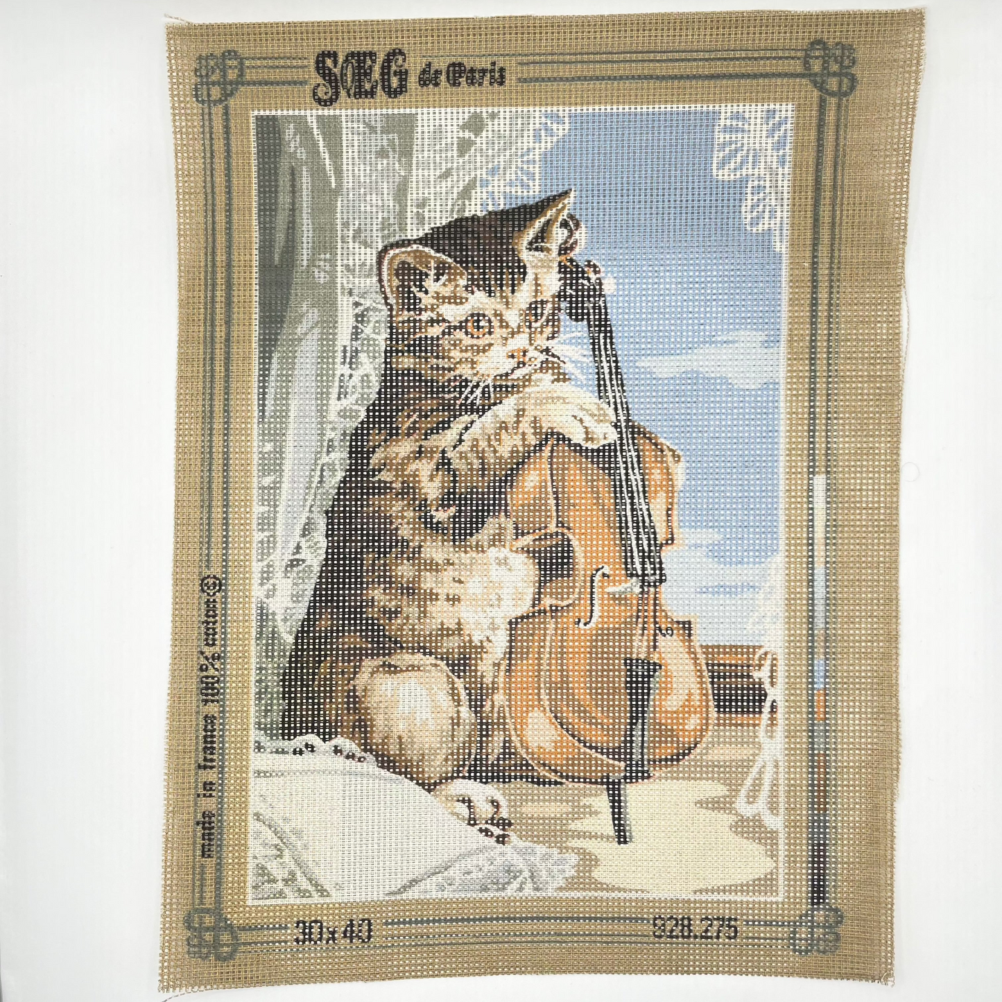 Petit point motivo gato con violín SEG DMC