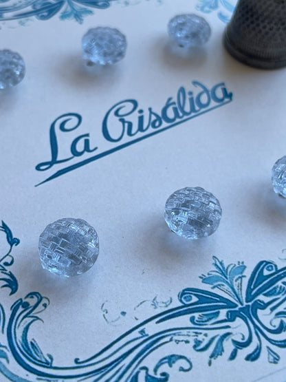 Cartón con 6 botones de vidrio color azul claro