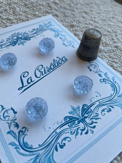 Cartón con 4 botones de vidrio, años 40, color azul claro