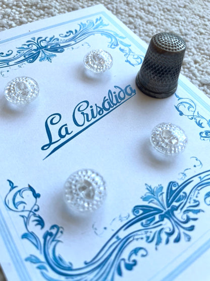 Cartón con 4 botones de vidrio, años 40, transparentes