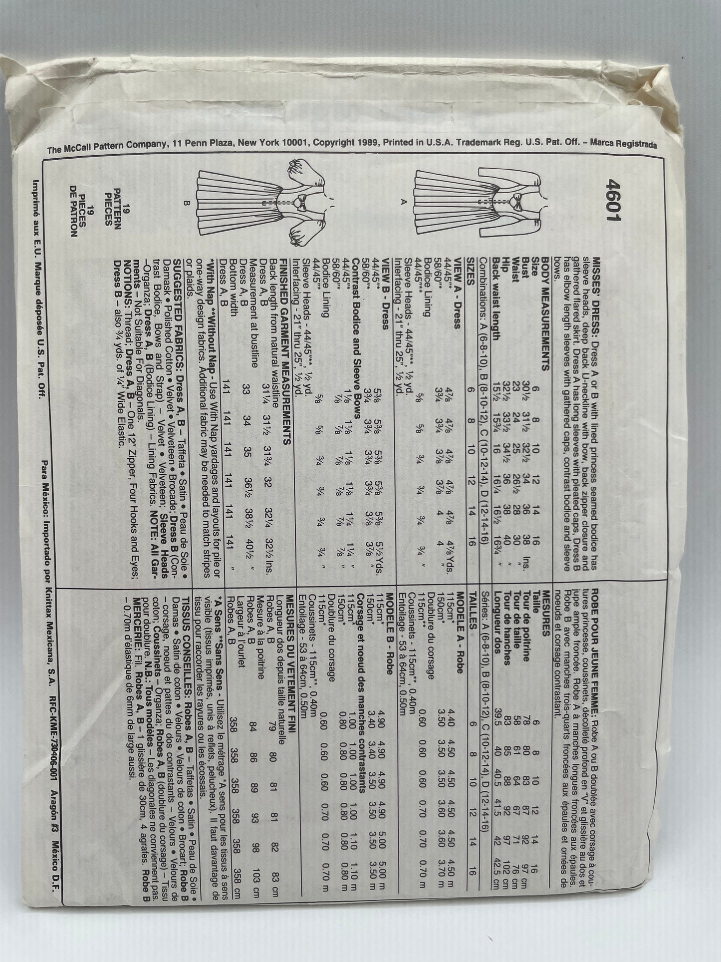 Patrón vintage original americano de vestido