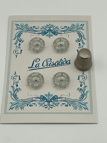 Cartón con 4 botones de vidrio años 40, color transparente