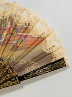Abanico de pasta en color carey y encaje, con estampado corte Victoria Eugenia