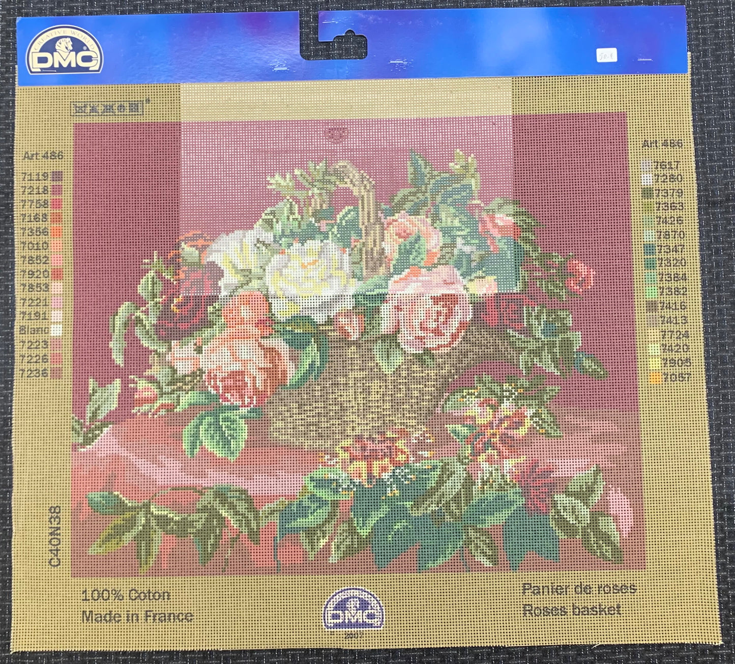 Petit point: "Panier de roses" DMC