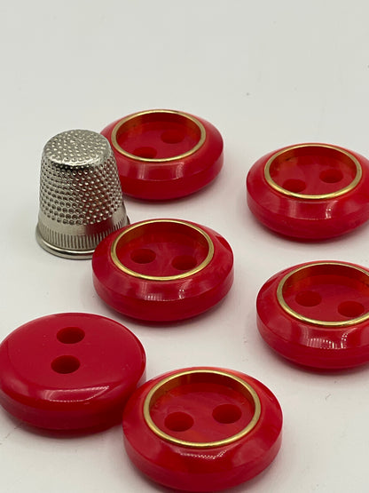 Pack 6 botones vintage color rojo y dorado