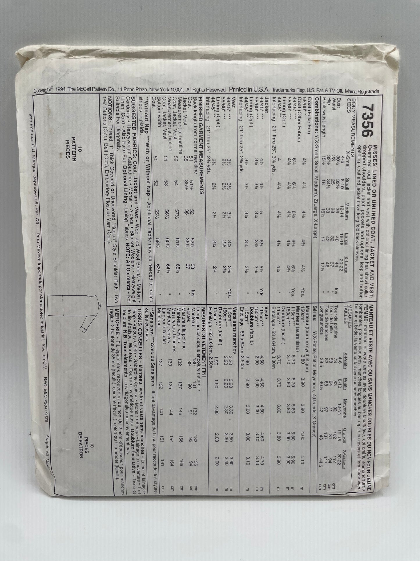 Patrón vintage original americano de abrigo