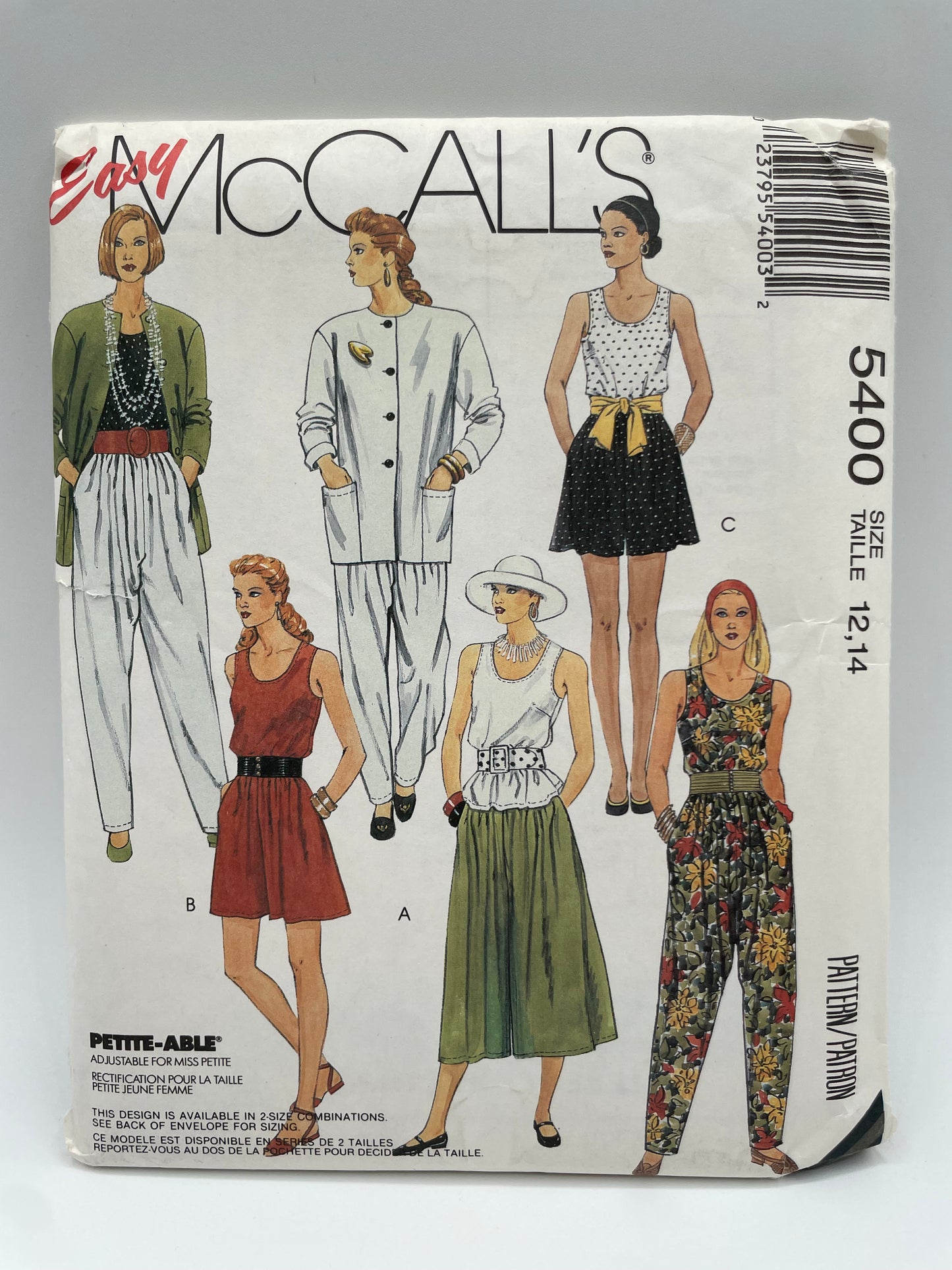 Patrón vintage original americano de falda, chaqueta, pantalón y camiseta