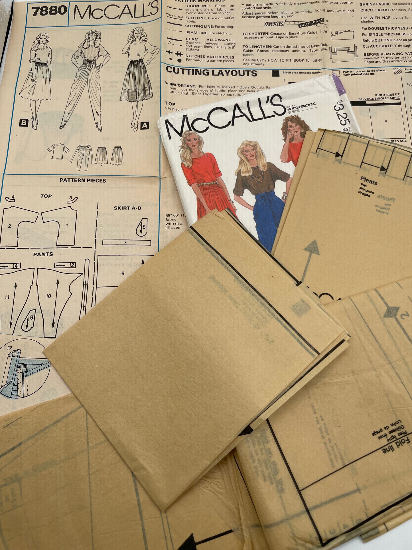 Patrón vintage original americano de pantalón, falda y blusa