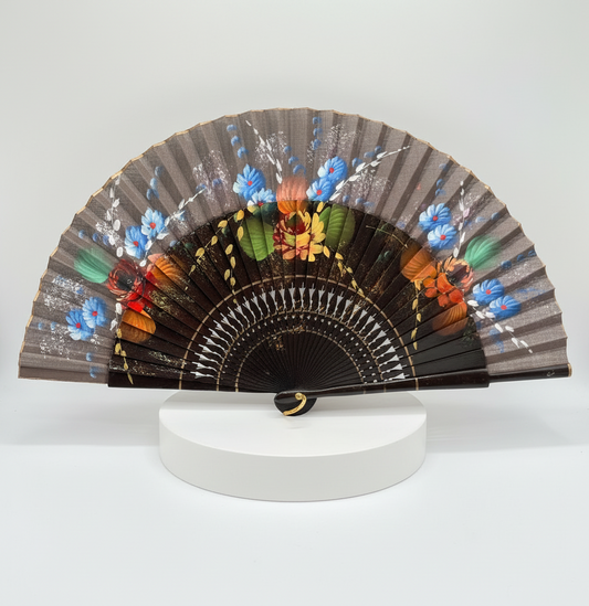 Abanico de madera calado pintado a mano color negro