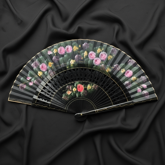 Abanico de madera calado pintado a mano color negro