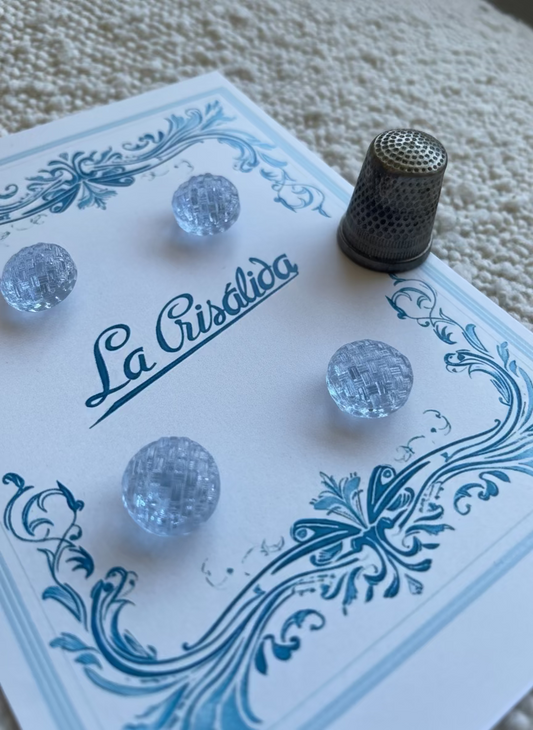 Cartón con 4 botones de vidrio, años 40, color azul claro