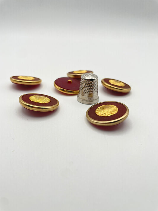 Pack 6 botones vintage de pasta y metal color cereza y oro