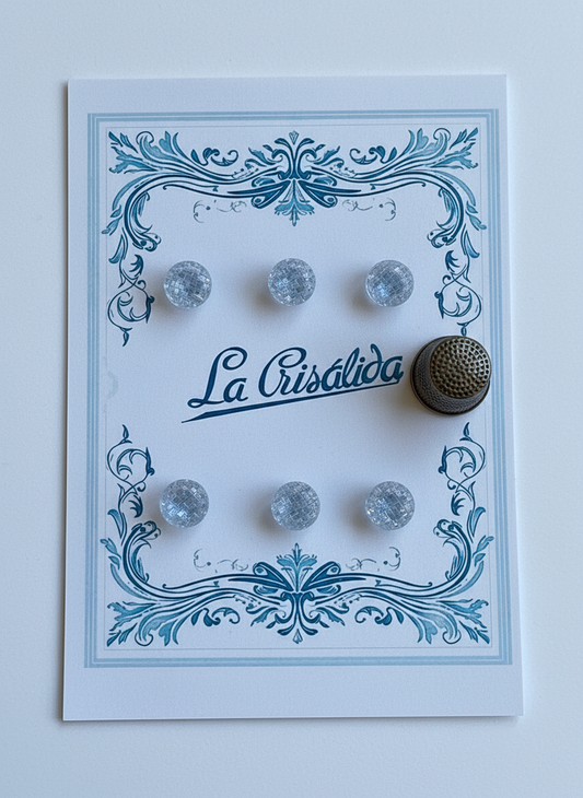 Cartón con 6 botones de vidrio color azul claro