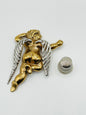 Broche antiguo de metal color plata y dorado con forma de angel