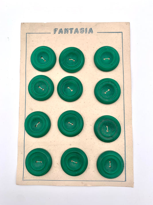 Cartón 12 botones vintage años 40 color verde billar FANTASIA