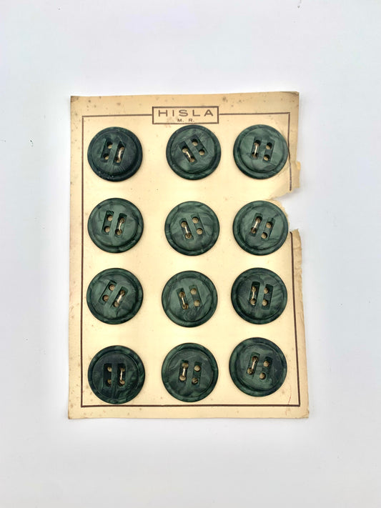 Cartón 12 botones vintage años 40 color verde