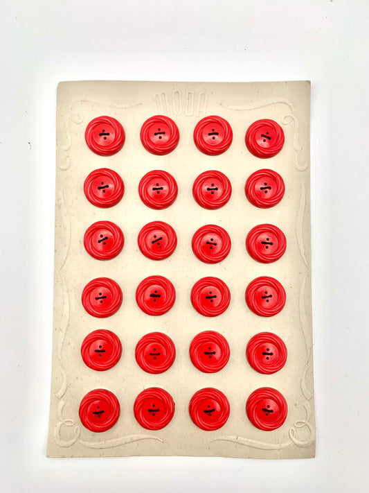 Cartón 24 botones vintage año 1947 color rojo