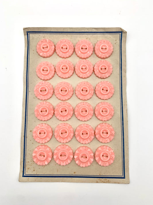Cartón 24 botones vintage años 40 color rosa